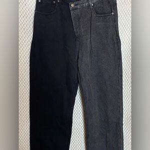 Crossover two tone straight leg jean